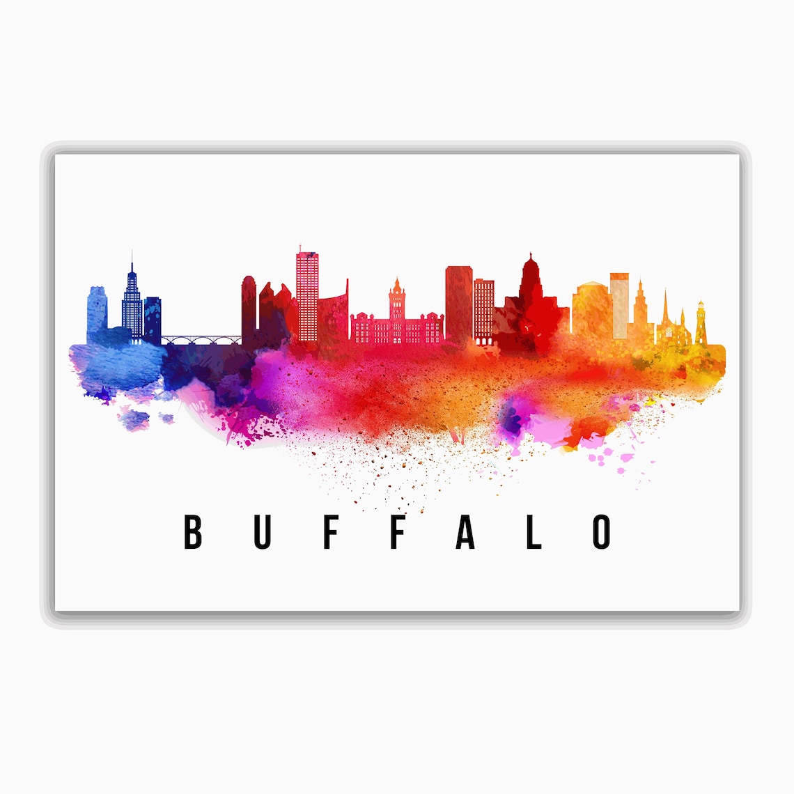Buffalo New York Rainbow Watercolor Skyline Cityscape Modern Wall Art Poster - Image 2
