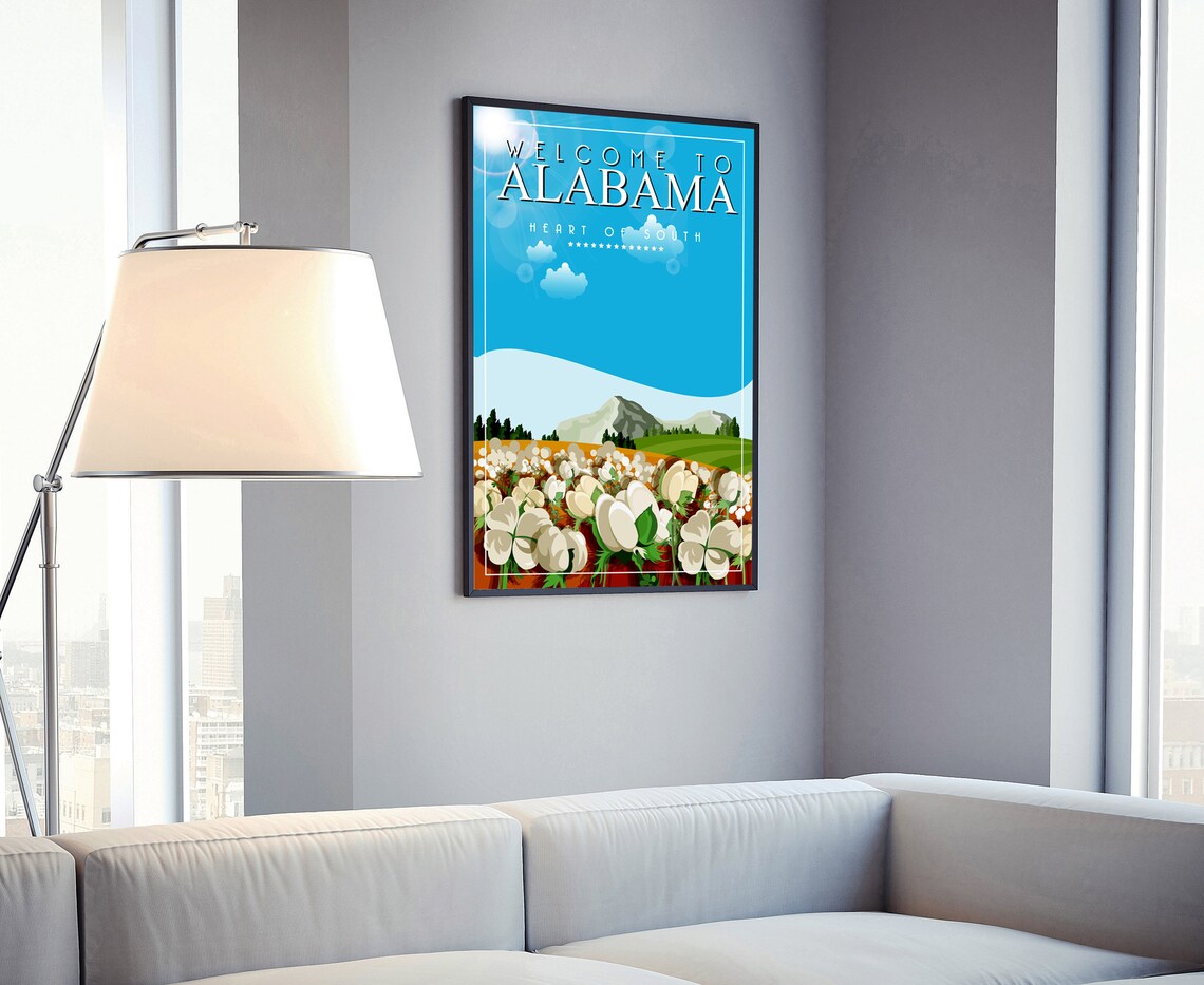 Alabama Heart Of The South Cotton Field Retro Vintage Travel Poster - Image 4