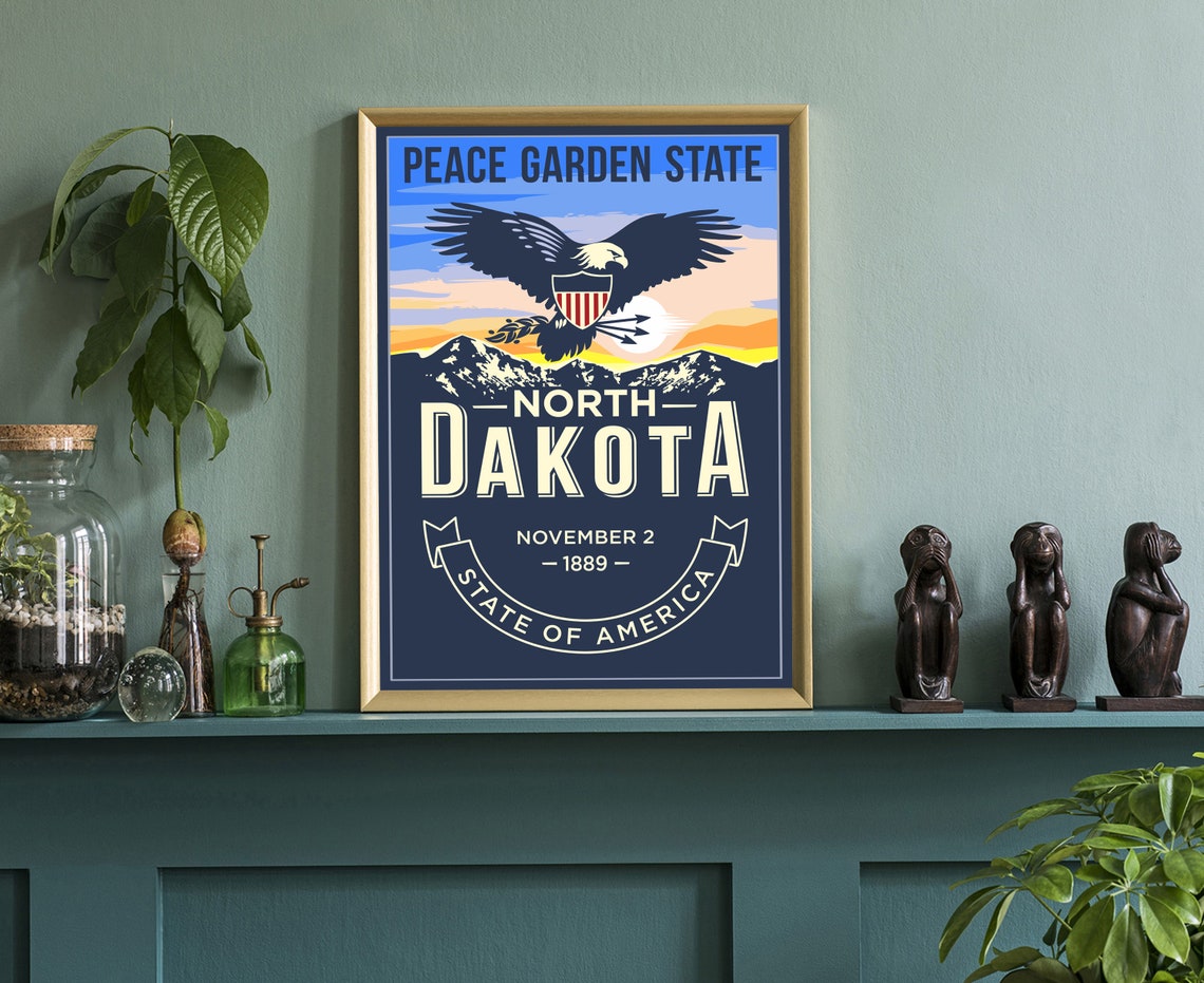 North Dakota Peace Garden State Bald Eagle Sunset Mountain Poster - Image 3