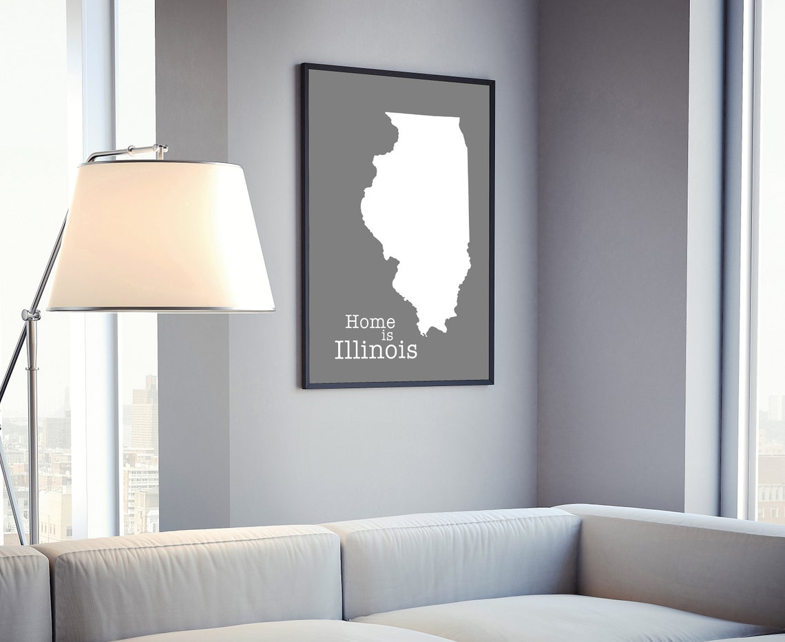 Home Is Illinois State Silhouette Minimalist Grey Modern Wall Poster - Image 4