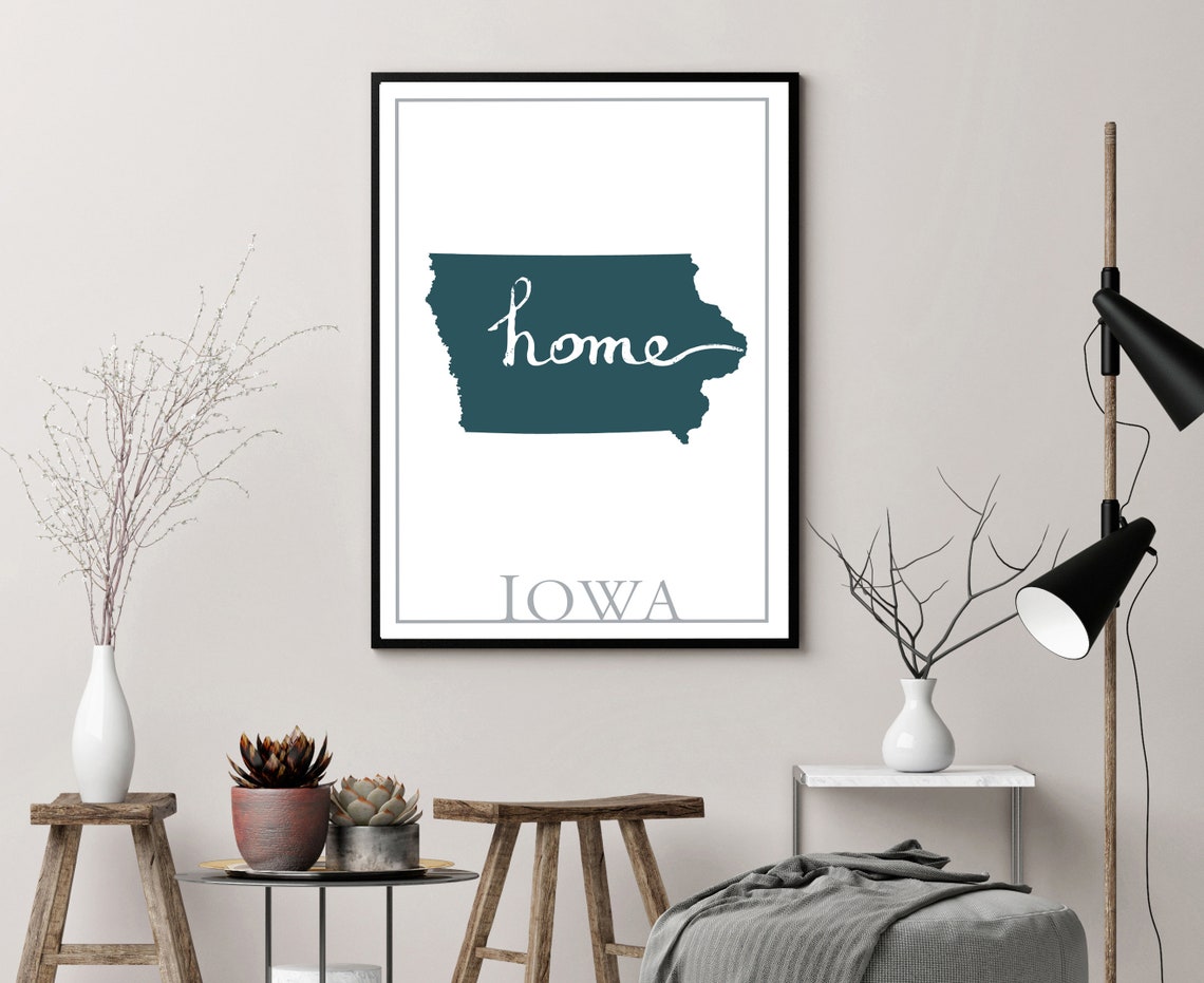 Iowa Modern Home State Silhouette Teal Map Wall Art Print Poster - Image 3