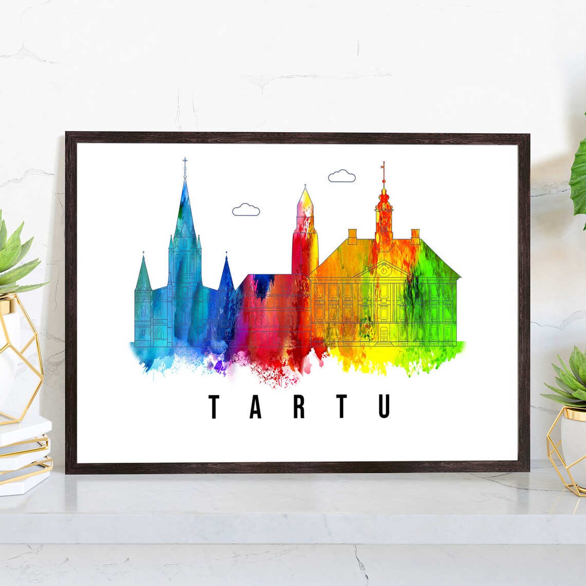 Tartu Estonia Old Town Watercolor Skyline Landmark City Poster