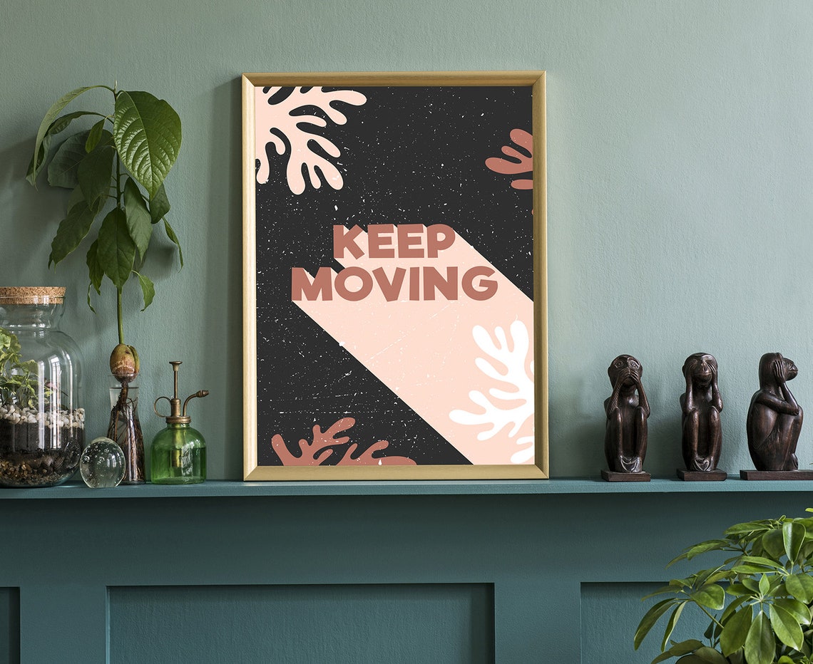 Keep Moving Abstract Coral Beige Modern Motivational Quote Wall Poster - Image 3