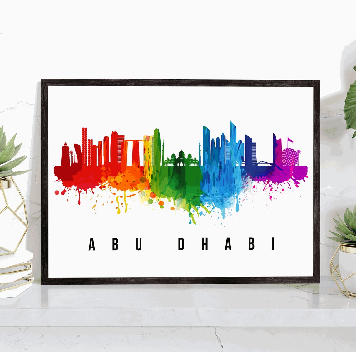 Abu Dhabi UAE Watercolor Skyline Grand Mosque City Landmark Poster