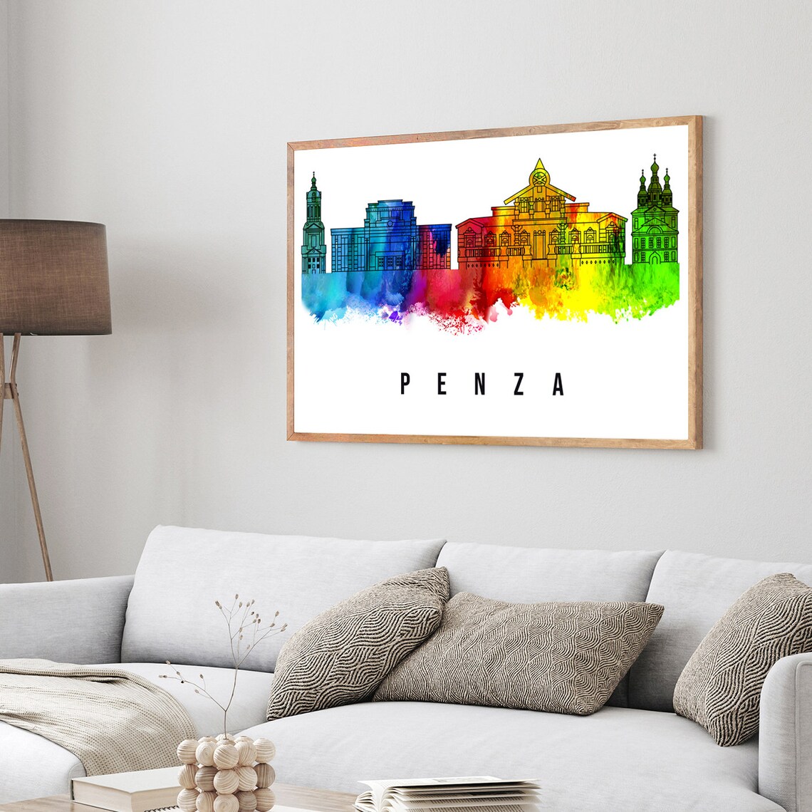 Penza Russia Rainbow Watercolor Skyline Theater Churches Poster - Image 3
