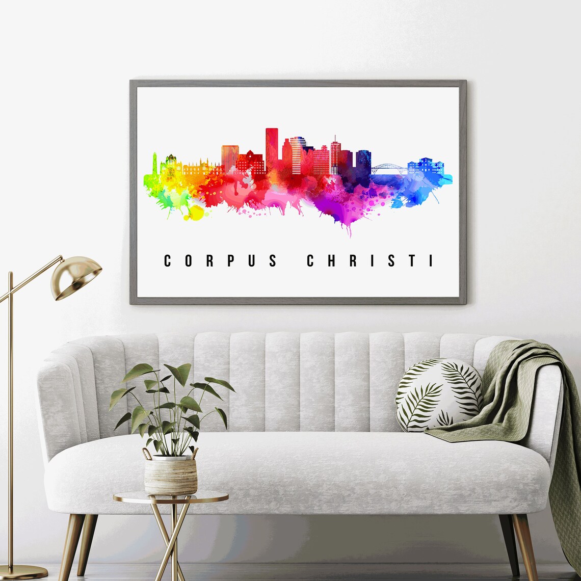 Corpus Christi Texas Rainbow Watercolor Skyline Cityscape Modern Wall Art Poster - Image 3