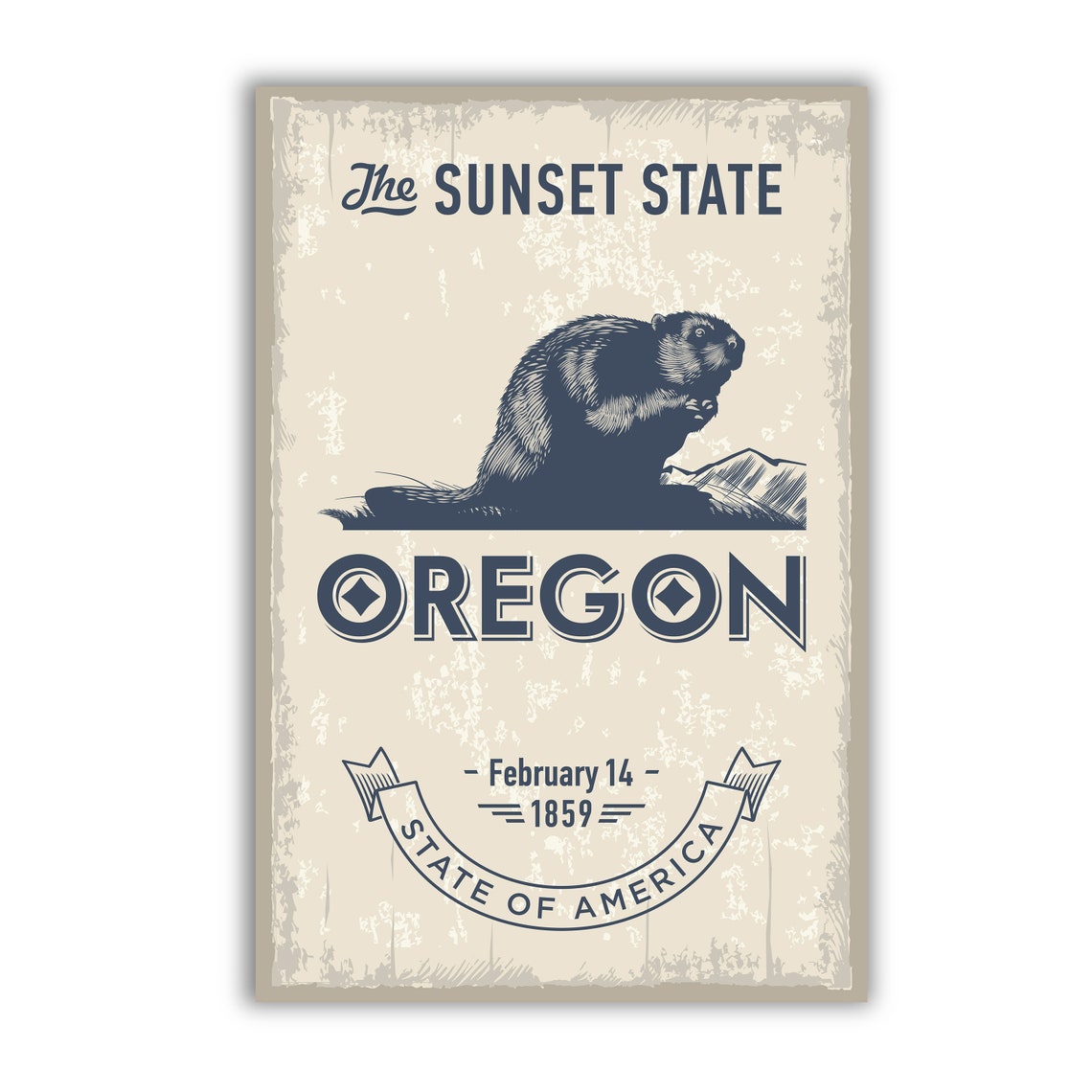 Oregon Sunset State Beaver Emblem Vintage Style Travel Wall Art Poster - Image 2