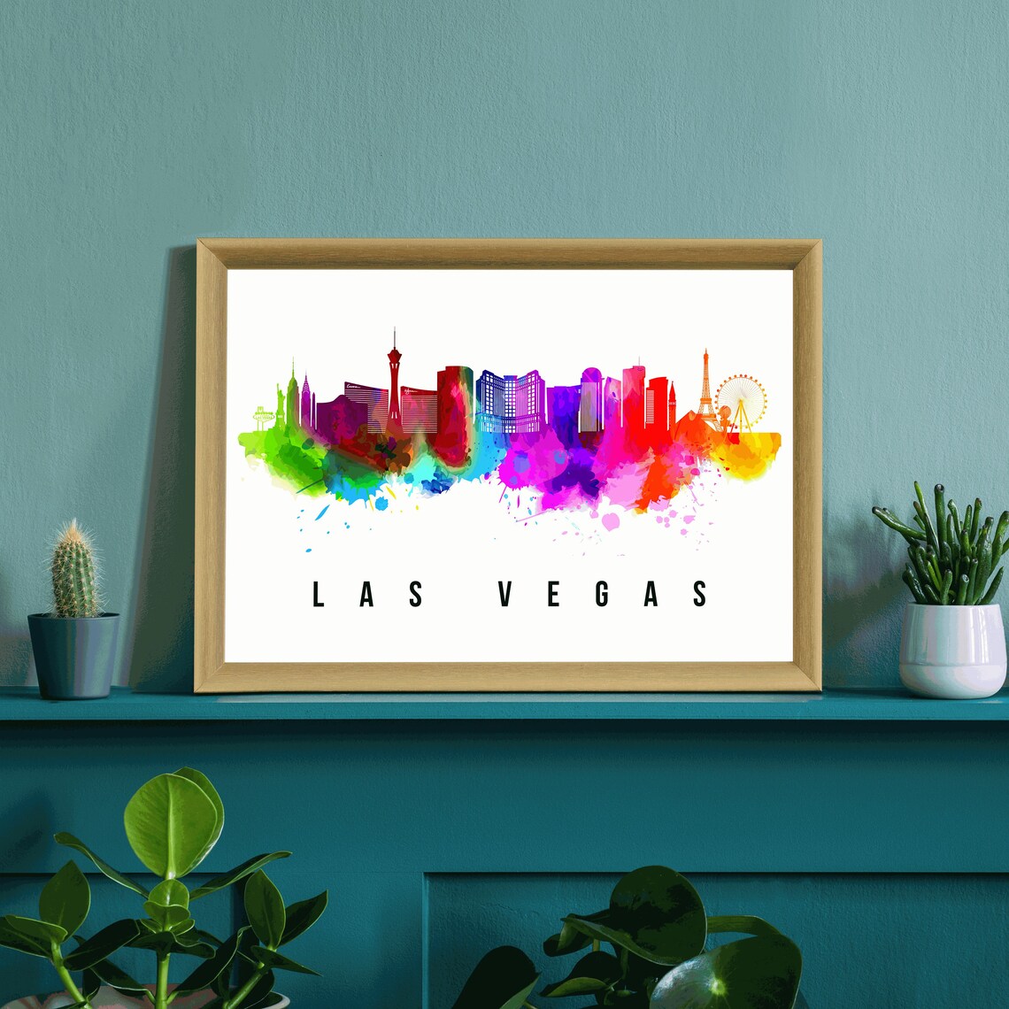 Las Vegas Nevada Rainbow Watercolor Skyline Illustration Travel Poster - Image 3