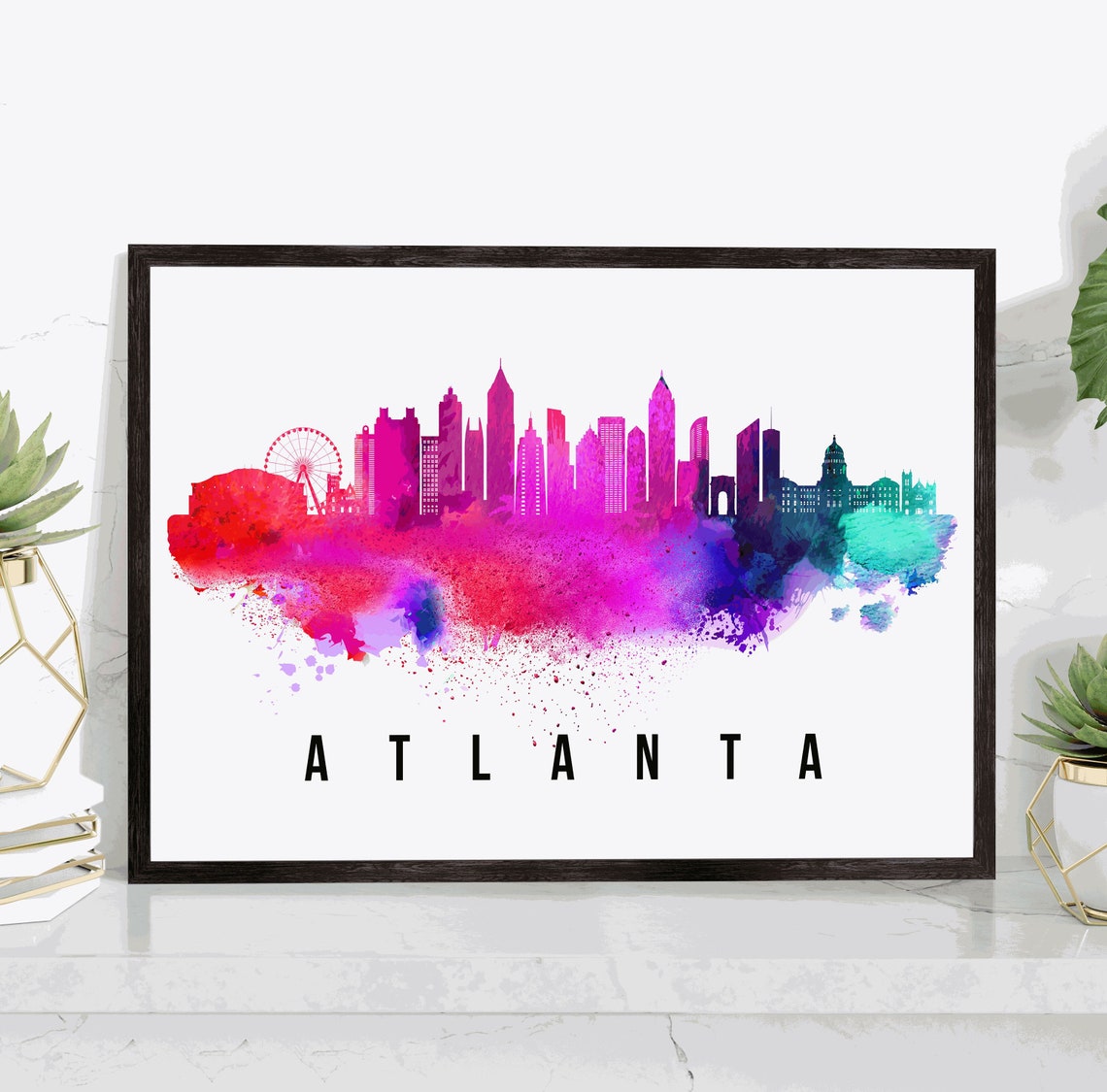 Atlanta Georgia Skyline Poster Cityscape Painting Atlanta Georgia Poster Georgia Cityscape And Landmark Print Home And Office Wall Art