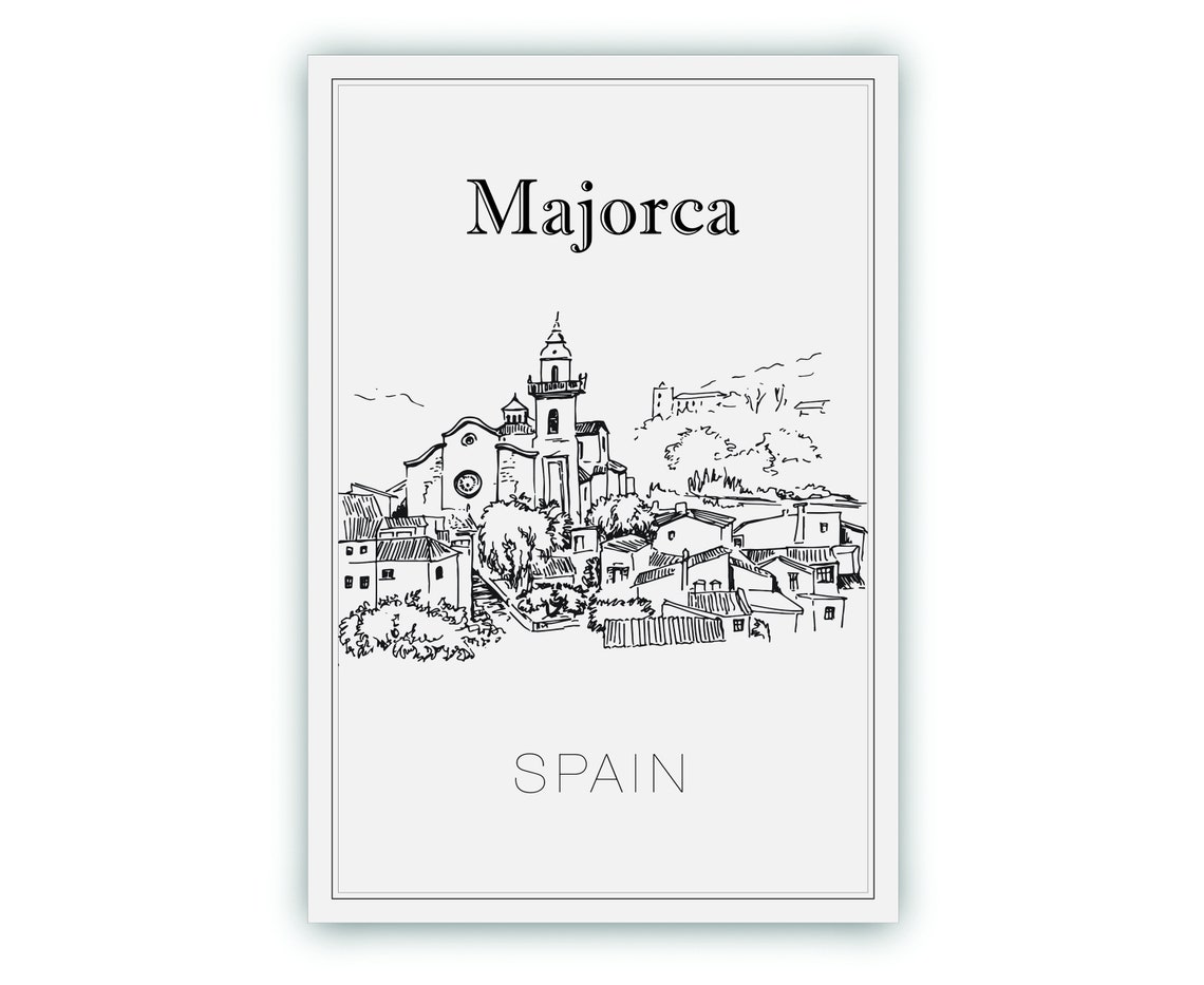 Majorca Spain Old Town Church Tower Whitewashed Houses Travel Poster - Image 2