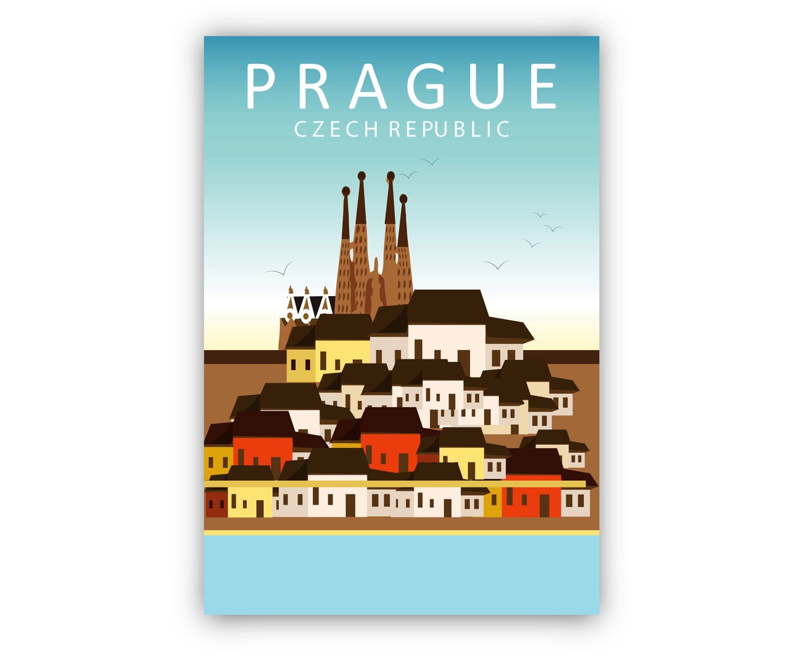 Prague Czech Republic Old Town Tyn Church Spires Flat Travel Poster - Image 2
