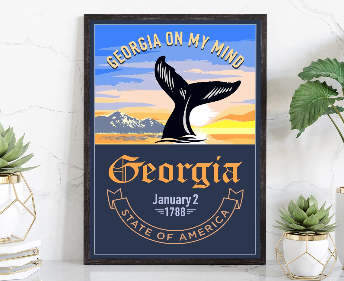 Georgia State Whale Tail Sunset Georgia On My Mind Travel Poster