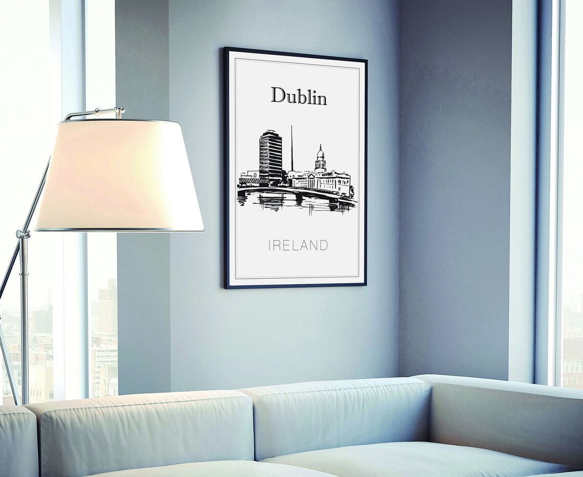 Dublin Ireland Hand Drawn Skyline Sketch Black White Line Art Poster - Image 4