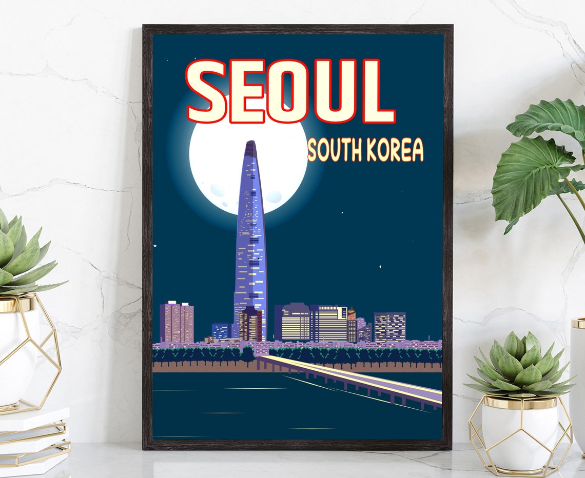 South Korea Seoul Travel Poster Seoul Cityscape Poster Print Seoul Landmark Poster Wall Art Home Wall Art Office Wall Decoration