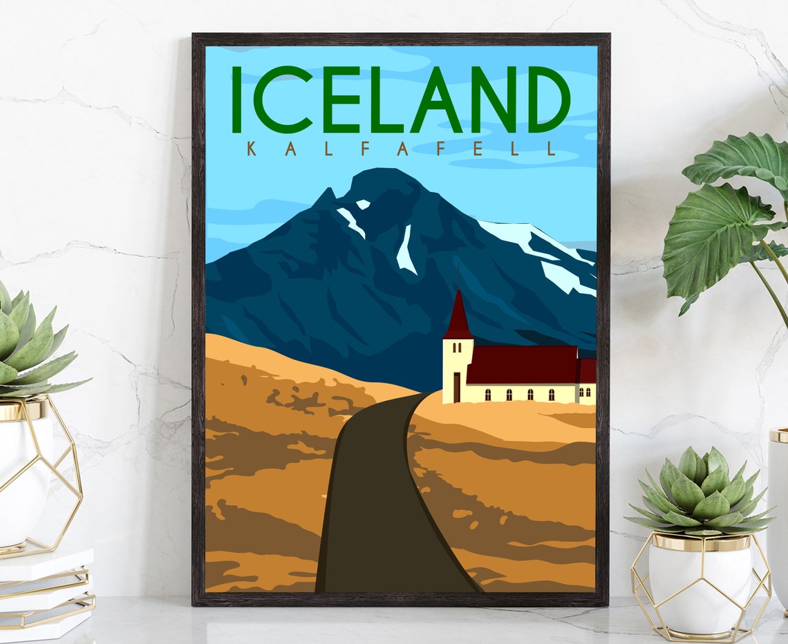 Kalfafell Iceland Travel Poster Iceland Poster Wall Art Kalfafell Cityscape Poster Iceland Landmark Poster Home Office Wall Art Prints