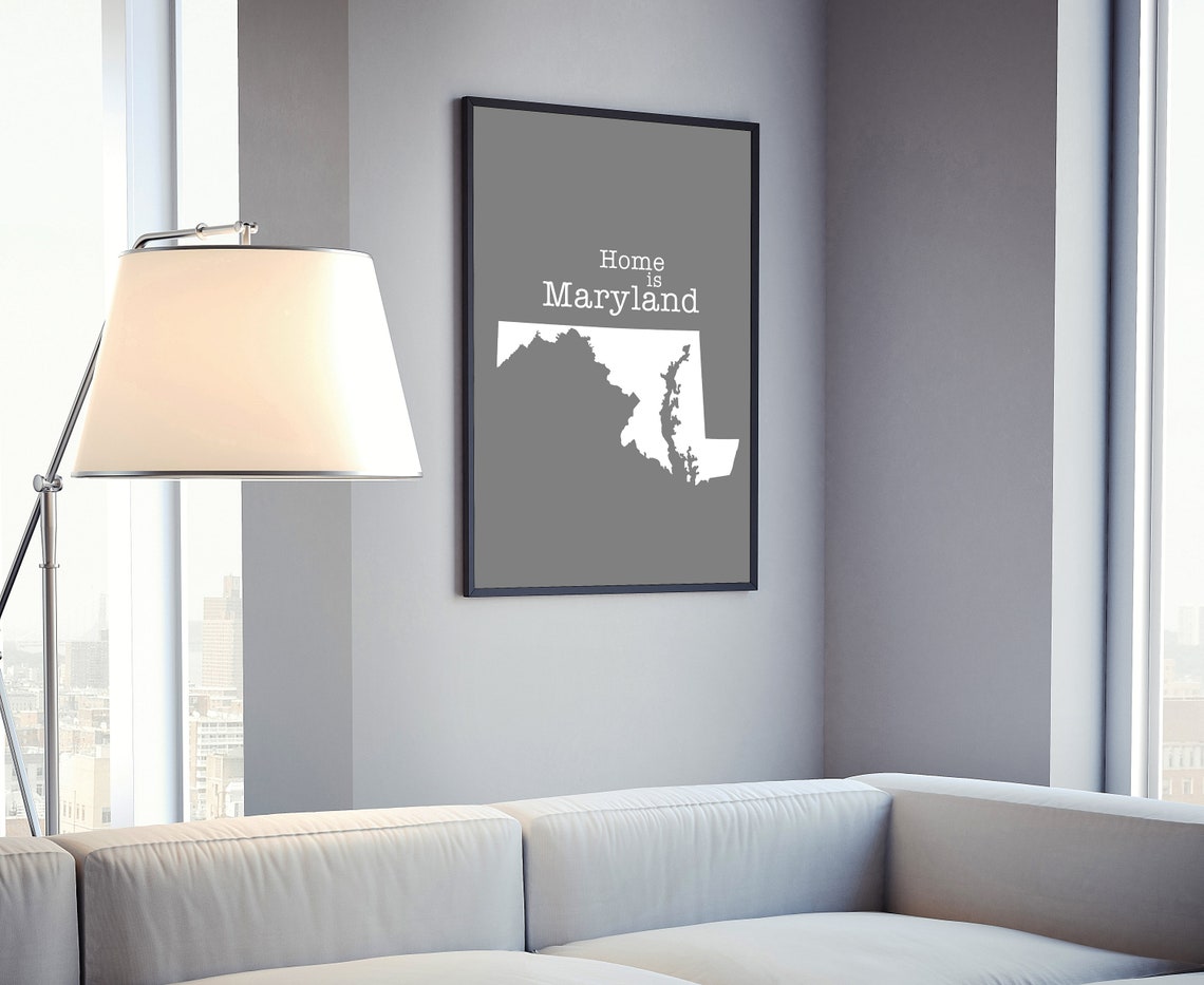 Maryland Home Is Gray Minimalist State Map Silhouette Wall Art - Image 4