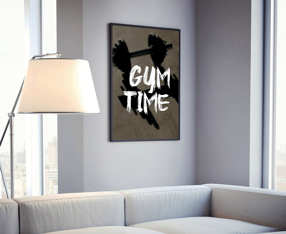 Gym Time Bold Brush Lettering Barbell Photo Fitness Motivational Poster - Image 4