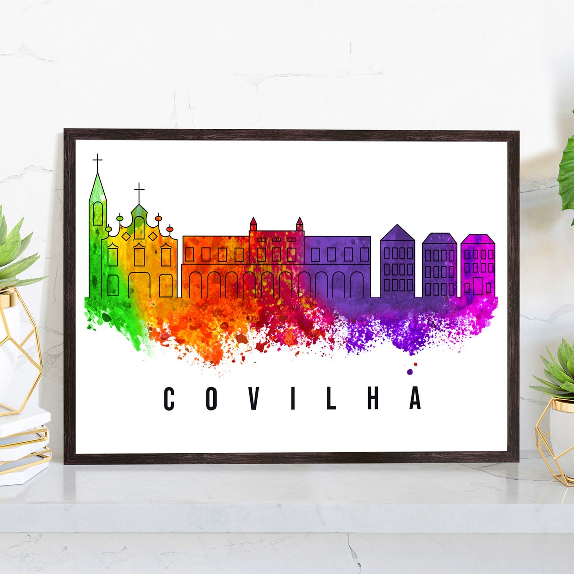 Covilha Portugal Poster Skyline Poster Cityscape Poster Portugal Landmark City Illustration Poster Home Wall Art Office Wall Art