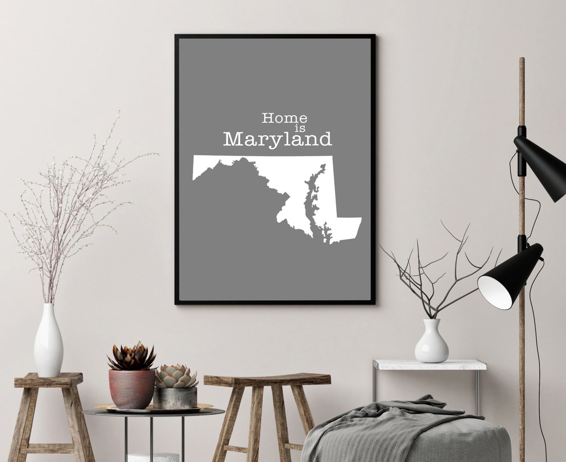 Maryland Home Is Gray Minimalist State Map Silhouette Wall Art - Image 3