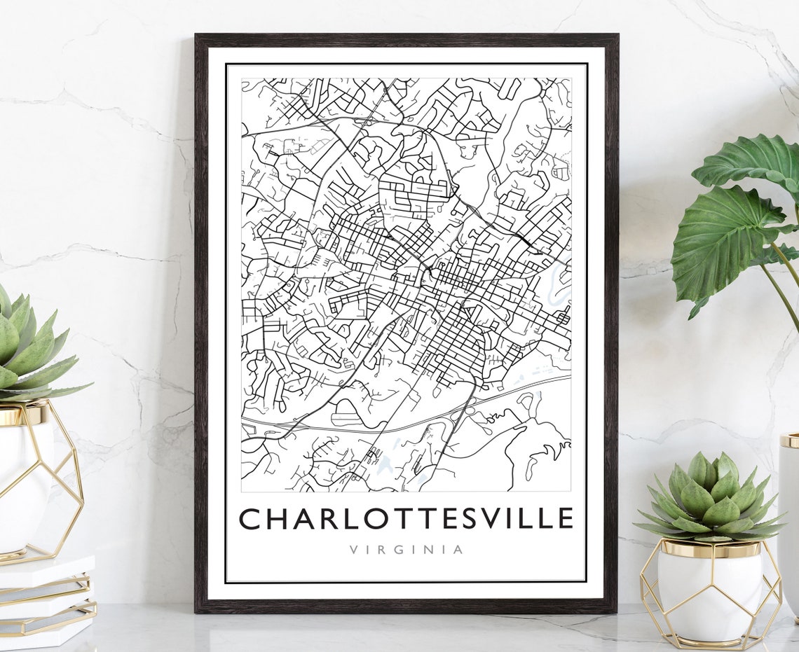 Charlottesville Virginia Street Map Minimalist Black White Map Poster