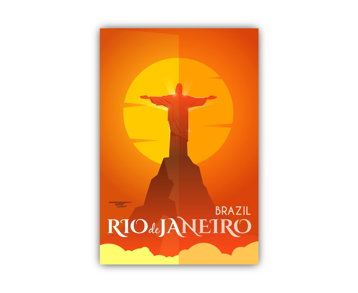 Rio De Janeiro Brazil Christ The Redeemer Sunset Retro Travel Poster - Image 2