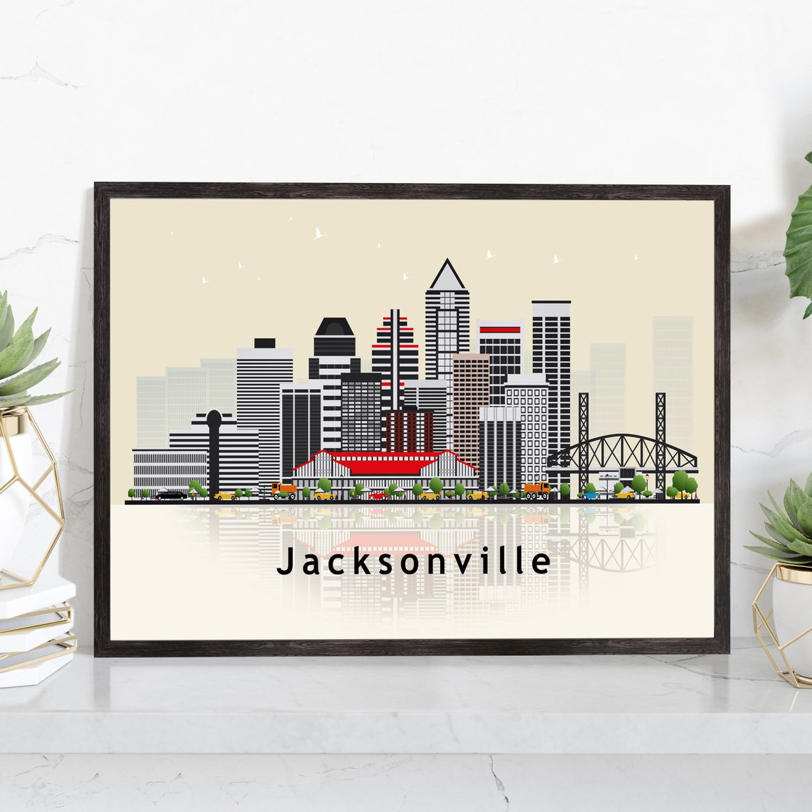Jacksonville Florida Downtown Skyline Vector Illustration City Poster