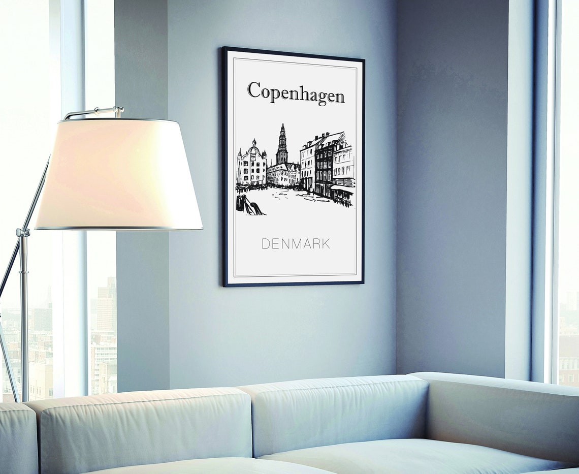 Copenhagen Denmark Hand Drawn Old Town Square Sketch Wall Art Poster - Image 4