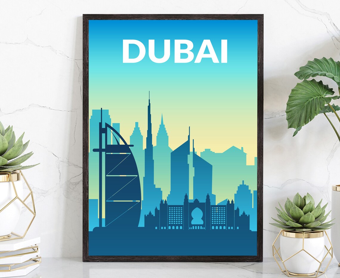 Dubai UAE Burj Khalifa Skyline Minimalist Modern City Travel Poster