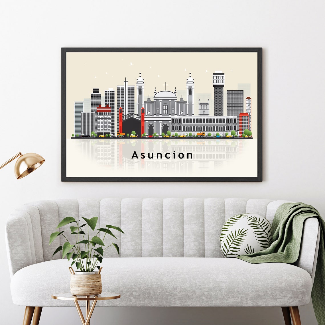 Asuncion Paraguay Grey Cathedral Skyline Illustration Travel Poster - Image 3