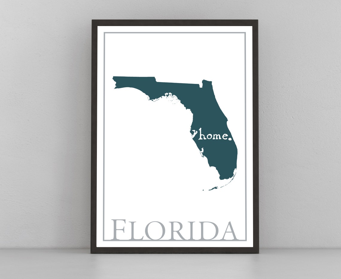 Florida Modern Home State Silhouette Teal Map Wall Art Print Poster