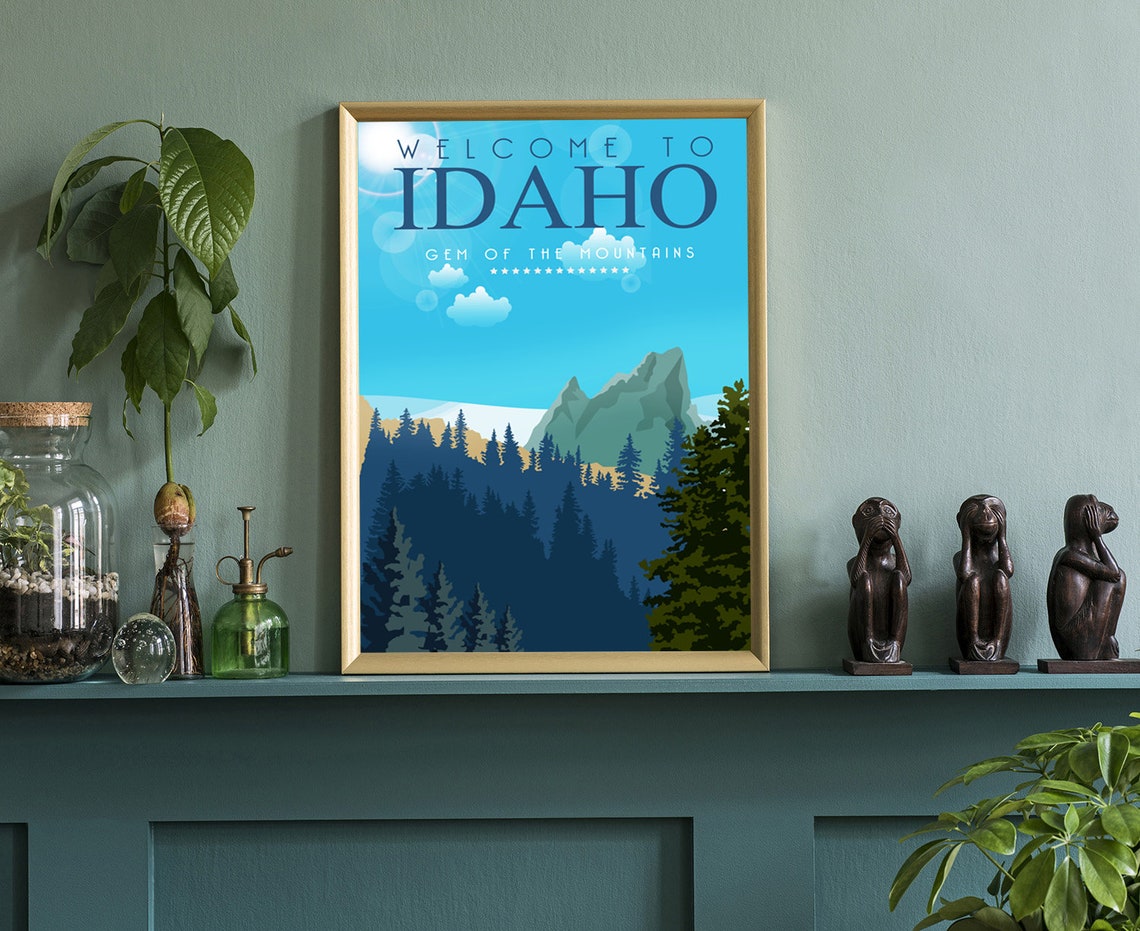 Idaho Gem Of The Mountains Retro Travel Poster Forest Peaks Print - Image 3