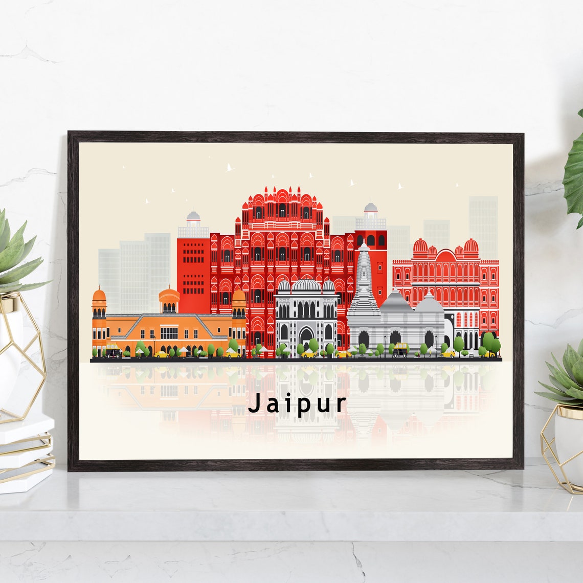 Jaipur India Pink City Skyline Illustration Hawa Mahal Art Poster
