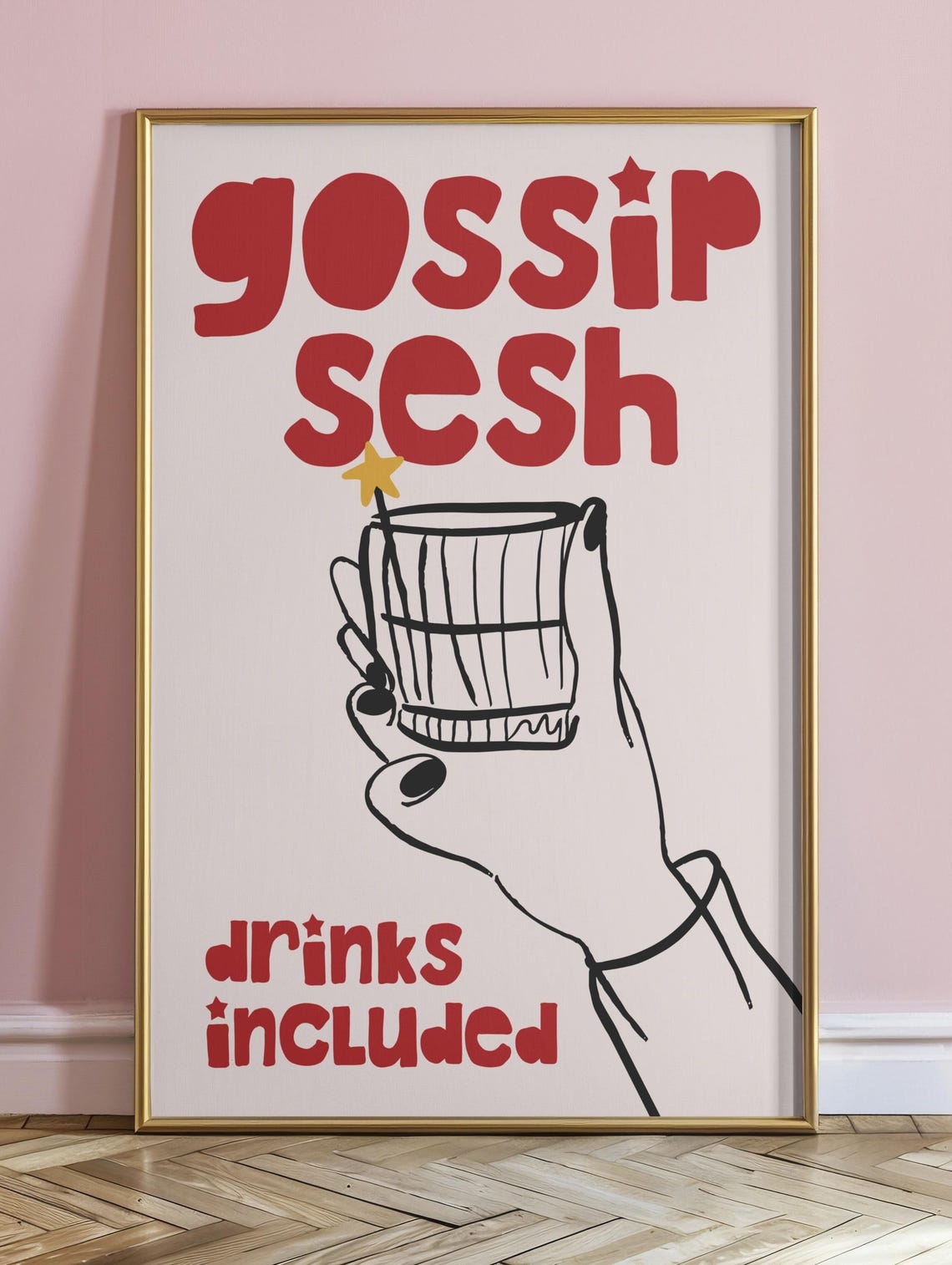 Gossip Sesh Drinks Included Retro Cocktail Quote Kitchen Poster