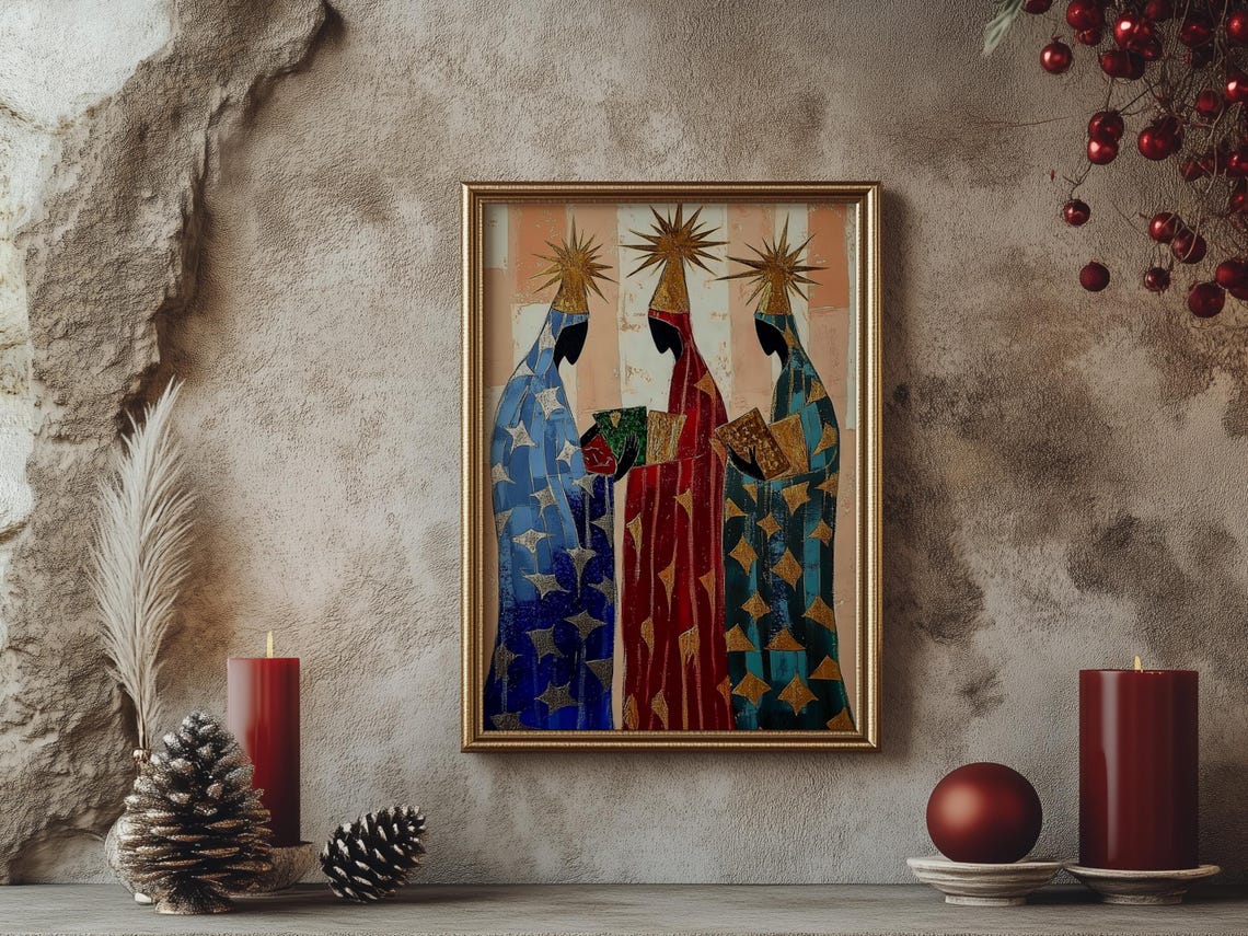 Three Wise Men Nativity Star Crowned Magi Christmas Art Poster - Image 2