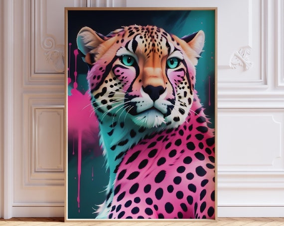 Pink Cheetah Wall Art Preppy Room Decor Maximalist Decor Boho Print Leopard Poster Trendy Wall Art Funky College Dorm Decor