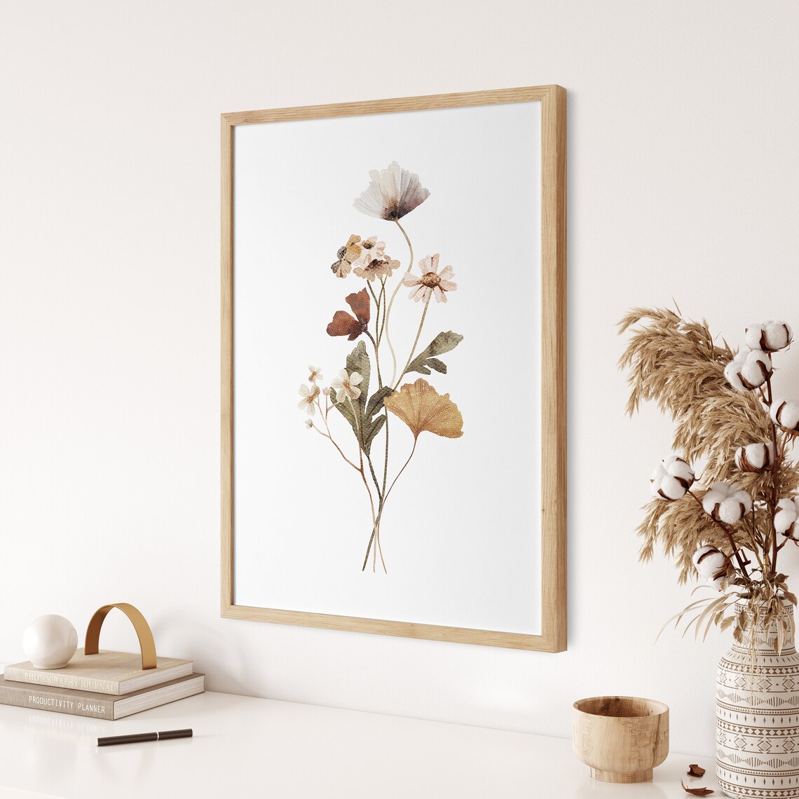 Dry Wildflowers Watercolor Boho Botanical Neutral Farmhouse Poster - Image 3