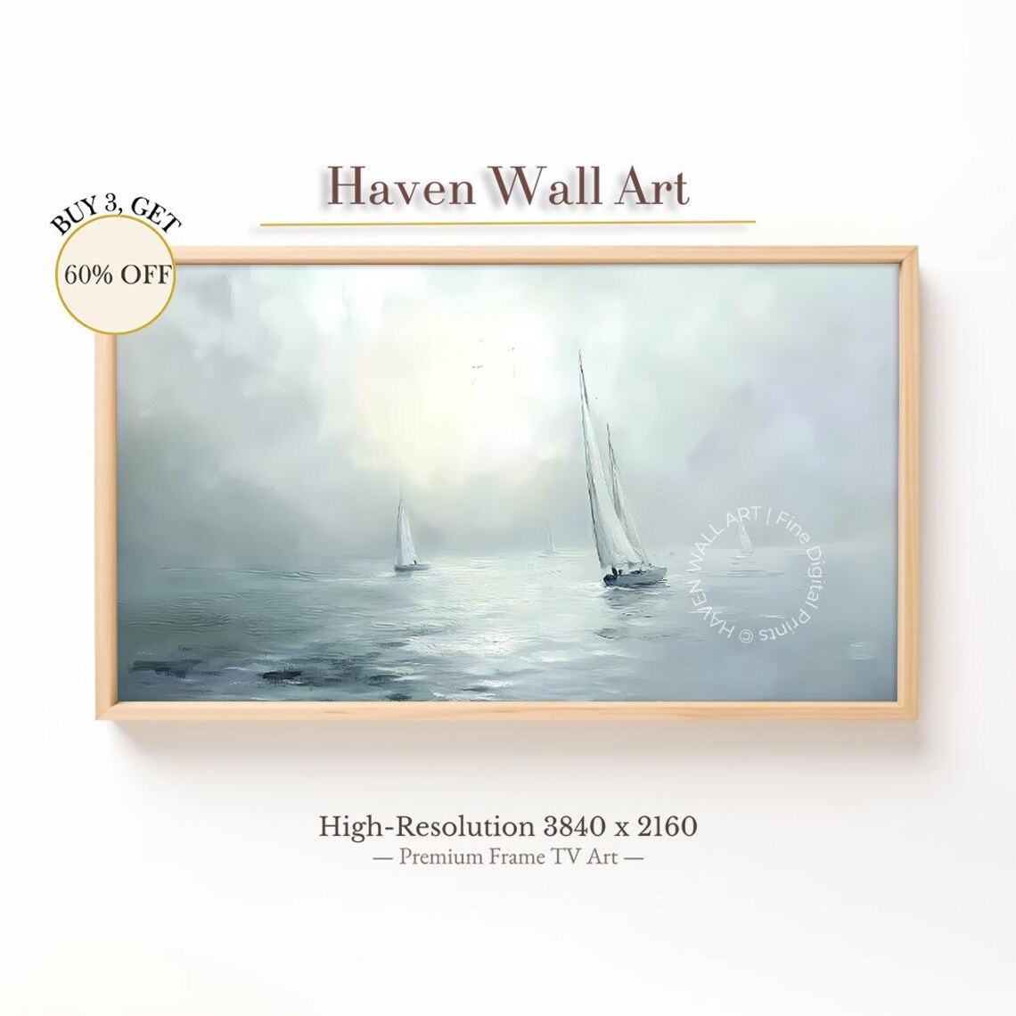 Fleet In The Fog Coastal Samsung Frame Tv Art Vintage Sailing Boats Misty Waters Summer Nautical Painting Tub058
