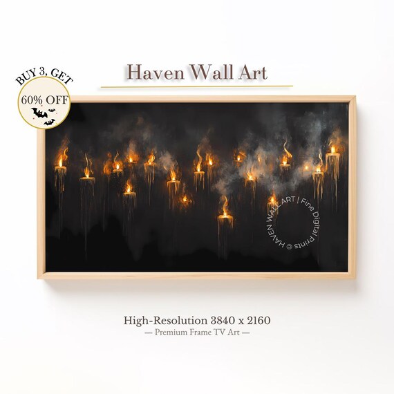 Burning Taper Candles Dark Gothic Halloween Night Painting Poster