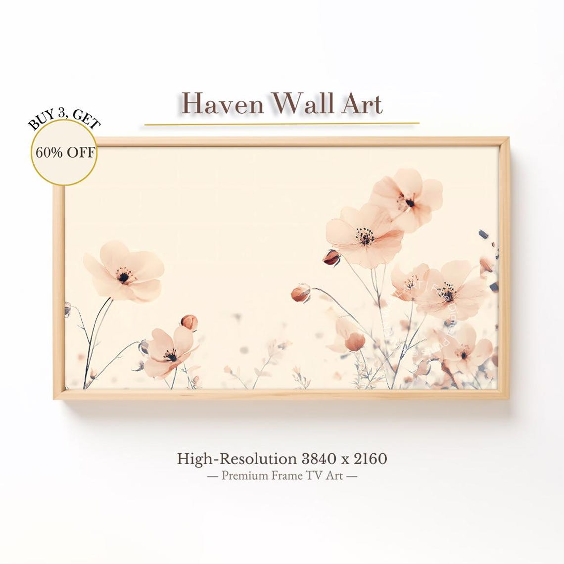 Blush Pink Anemone Blossoms Minimalist Cream Floral Wall Art