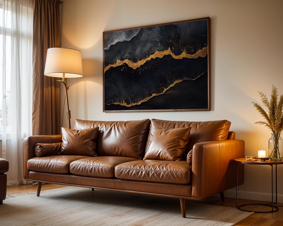 Modern Abstract Black Gold Ocean Wave Elegant Luxury Art Poster