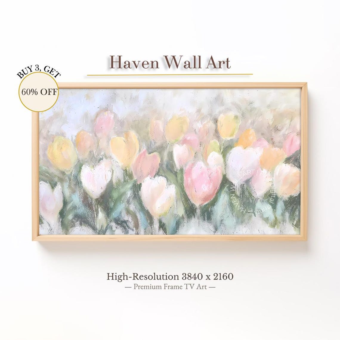 Pastel Tulip Field Impressionist Pink Yellow Spring Blooms Wall Art