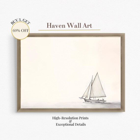 Lone Sailboat in Mist Minimalist Blush Sky Serene Nautical Poster