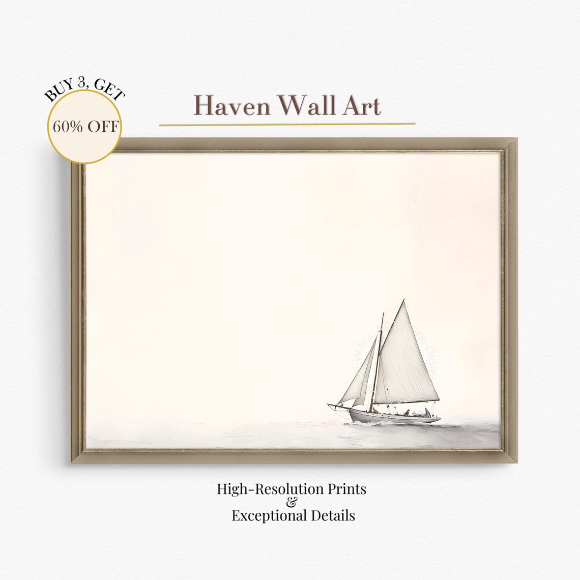 Lone Sailboat in Mist Minimalist Blush Sky Serene Nautical Poster
