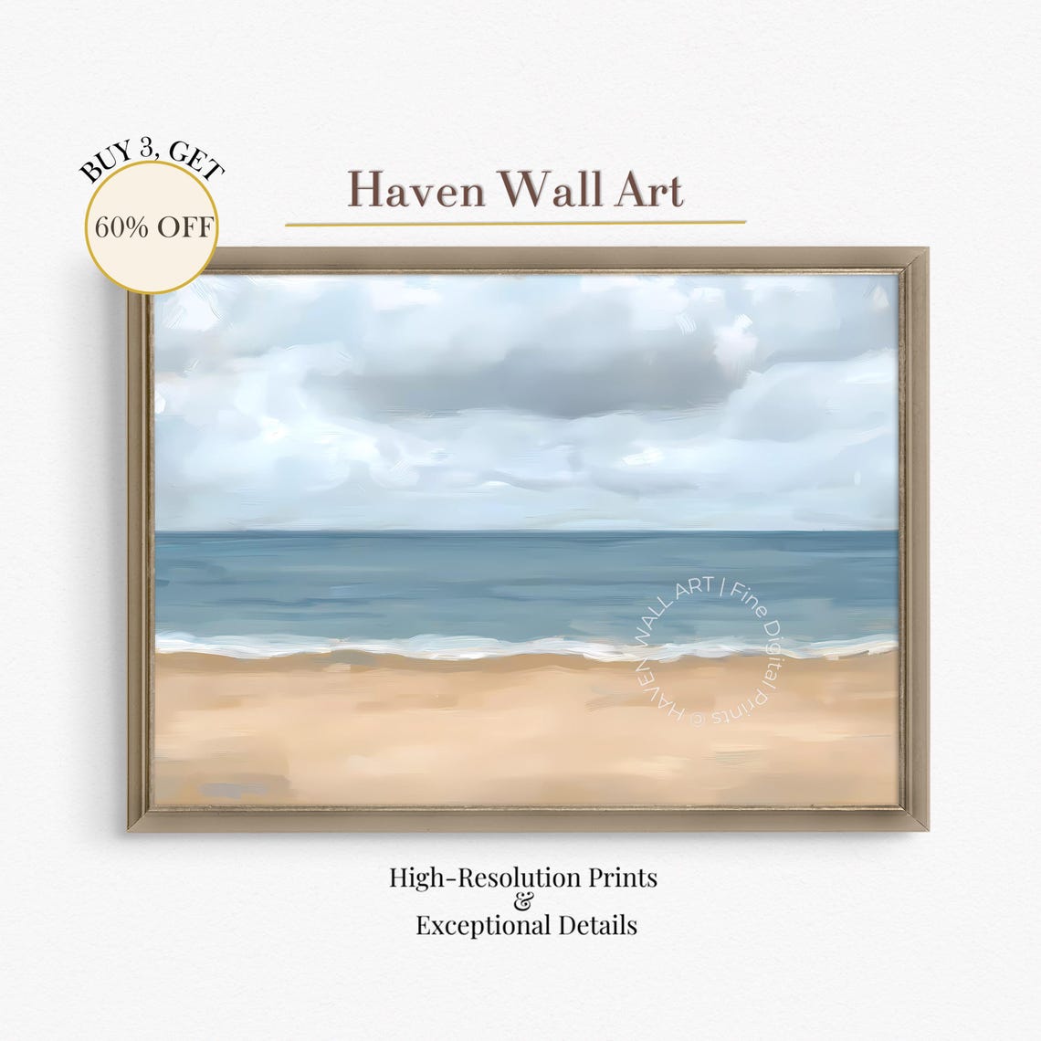 Minimal Beach Horizon Gentle Waves Sandy Shore Ocean Art Poster