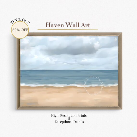Minimal Beach Horizon Gentle Waves Sandy Shore Ocean Art Poster