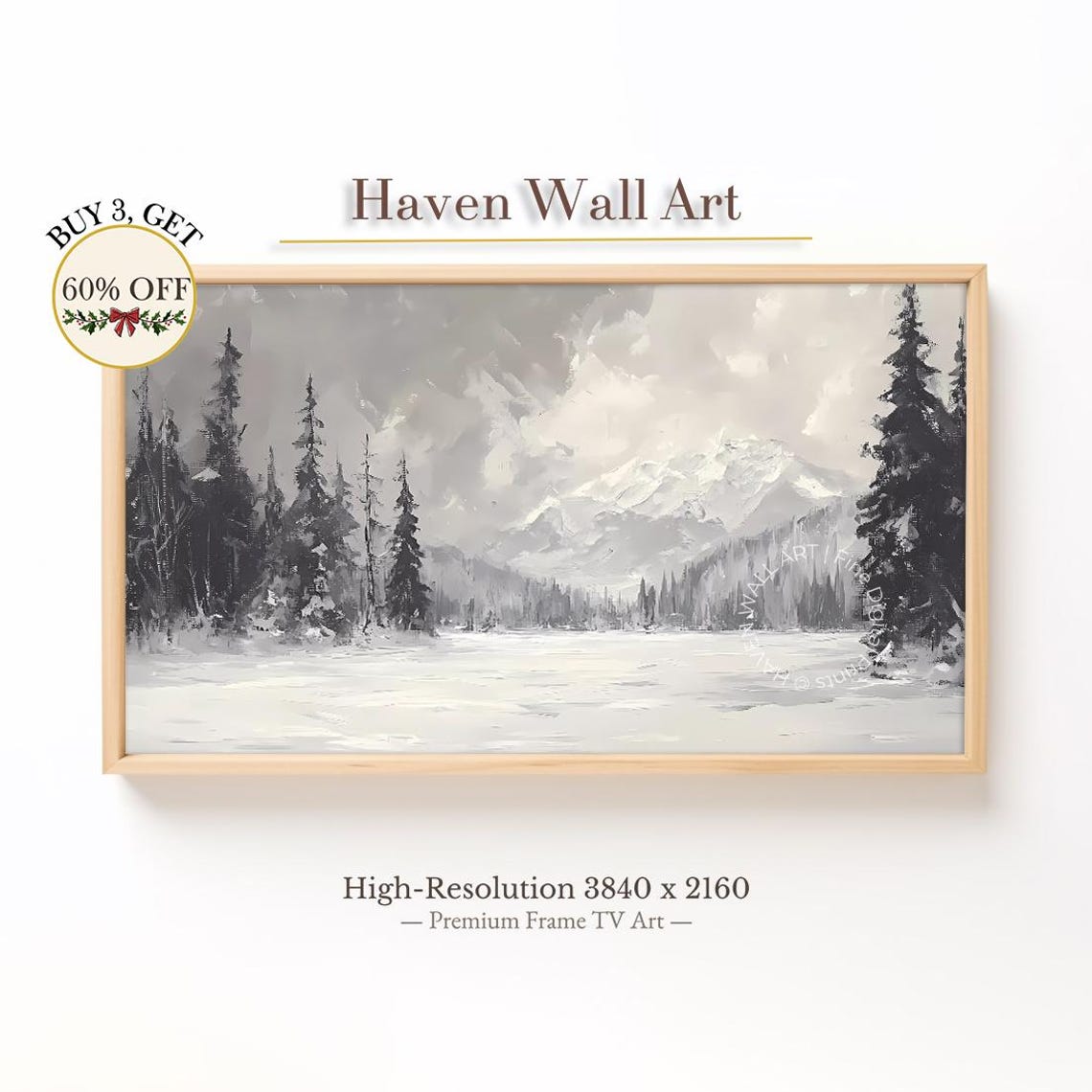 Monochrome Snowy Mountain Pines Black And White Landscape Poster