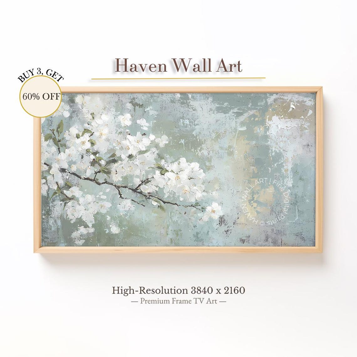 White Blossom Branches Vintage Textured Oil Painting Spring Poster