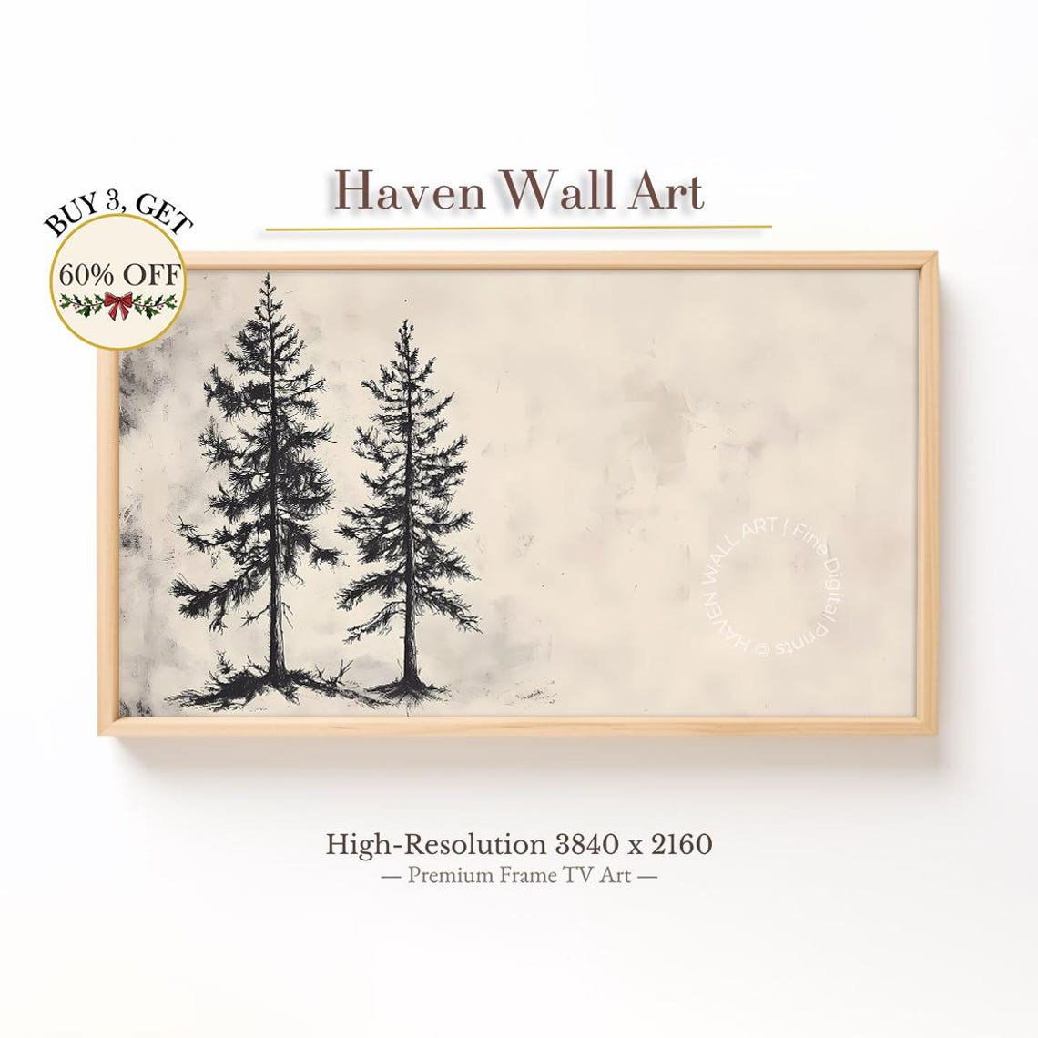 Twin Pine Trees Minimalist Scandinavian Line Sketch Art Poster