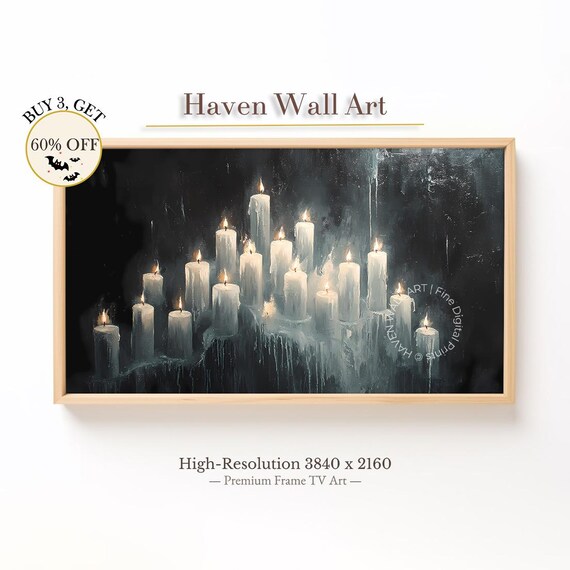 White Candle Cluster Dark Moody Oil Painting Halloween Wall Art