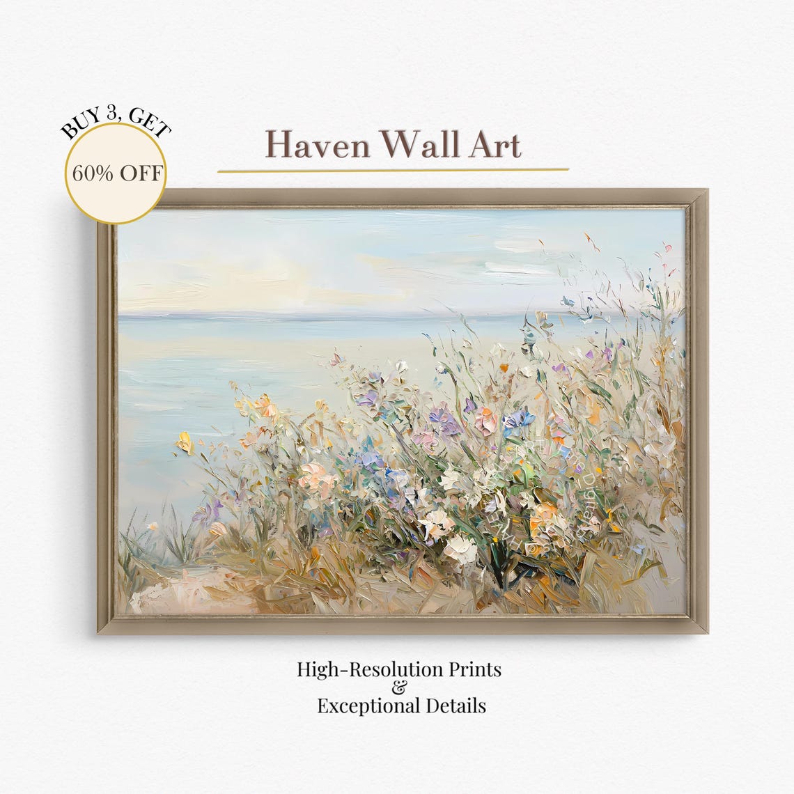 Pastel Coastal Wildflower Meadow Calm Shore Summer Breeze Wall Art